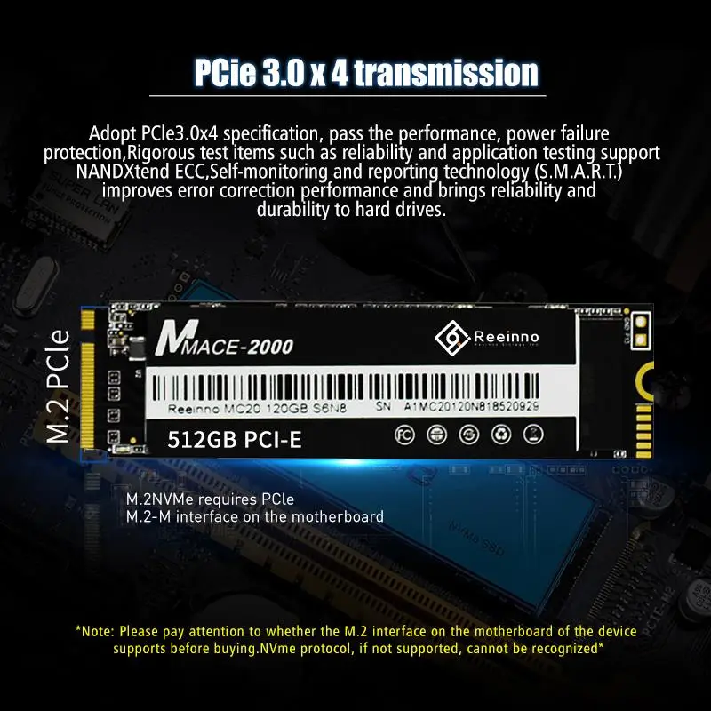 Reeinno Mace2000 ssd m.2 PCIe Nvme 2280 128 ГБ 256 512 1 ТБ 3D NAND flash 8 Внутренний твердотельный накопитель