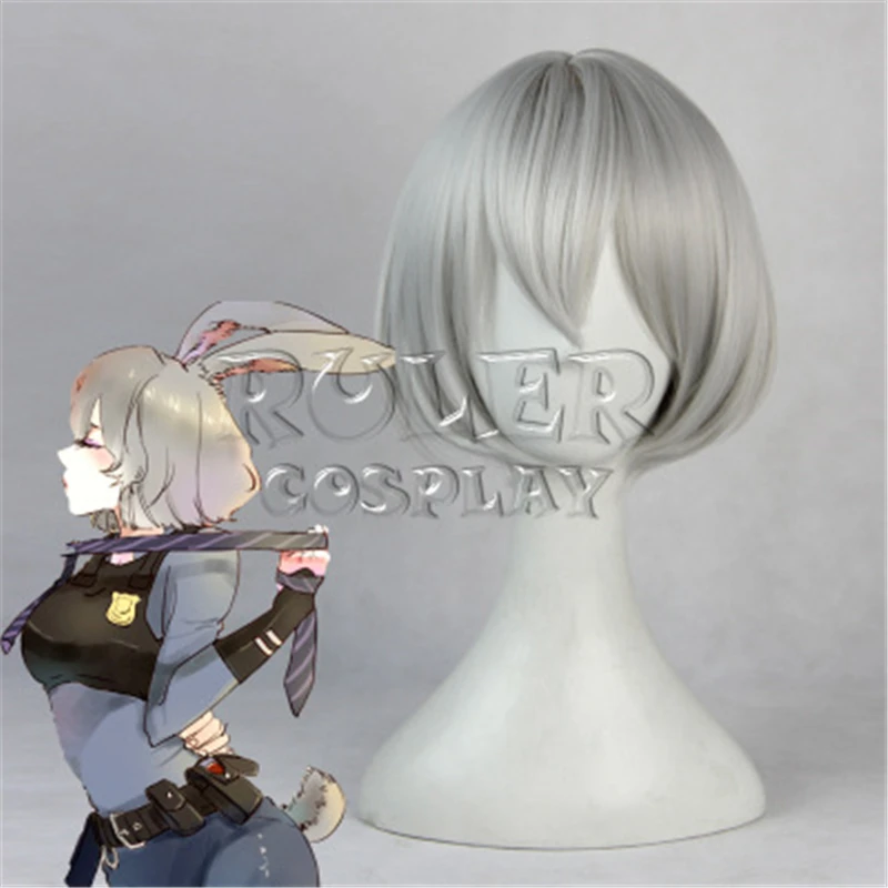 

Female's Bobo Short Synthetic Hair High Temperature Fiber Cosplay Grey Wigs Peruca Anime Zootopia Judy Rabbit Bunny+ Wig Cap