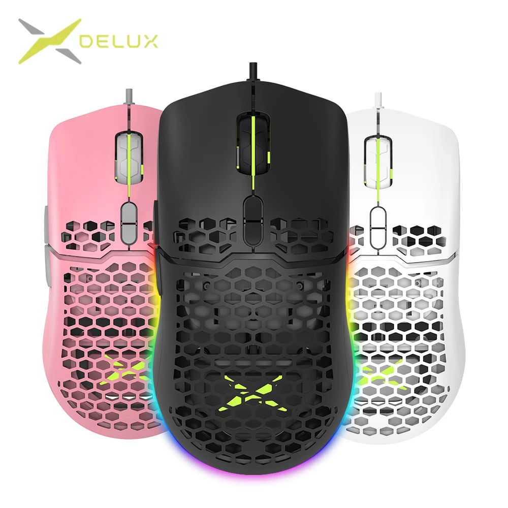 Delux M700 легкая игровая мышь RGB 67g 7200DPI с сотовым корпусом эргономичные мыши с ультра плетеным кабелем для геймера компьютера