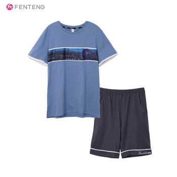 

FENTENG Summer Men's Pajamas Set Casual Oversize Homewear Leisure Sleepwear Male' Homesuit 2 PCS Nightwear M98123094