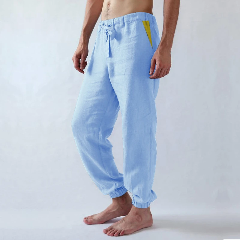 Light Blue Мужские повседневные брюки 7 цветов прямые свободные брюки Мужской средневековый Пиратский Костюм викинга хлопок дышащий Jogger Одежда S-5XL - Цвет: Light Blue