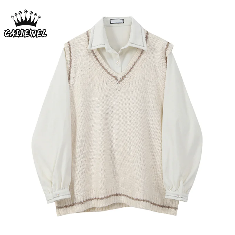 Женская Осенняя рубашка с длинным рукавом 2021 корейская мода Трикотажный жилет