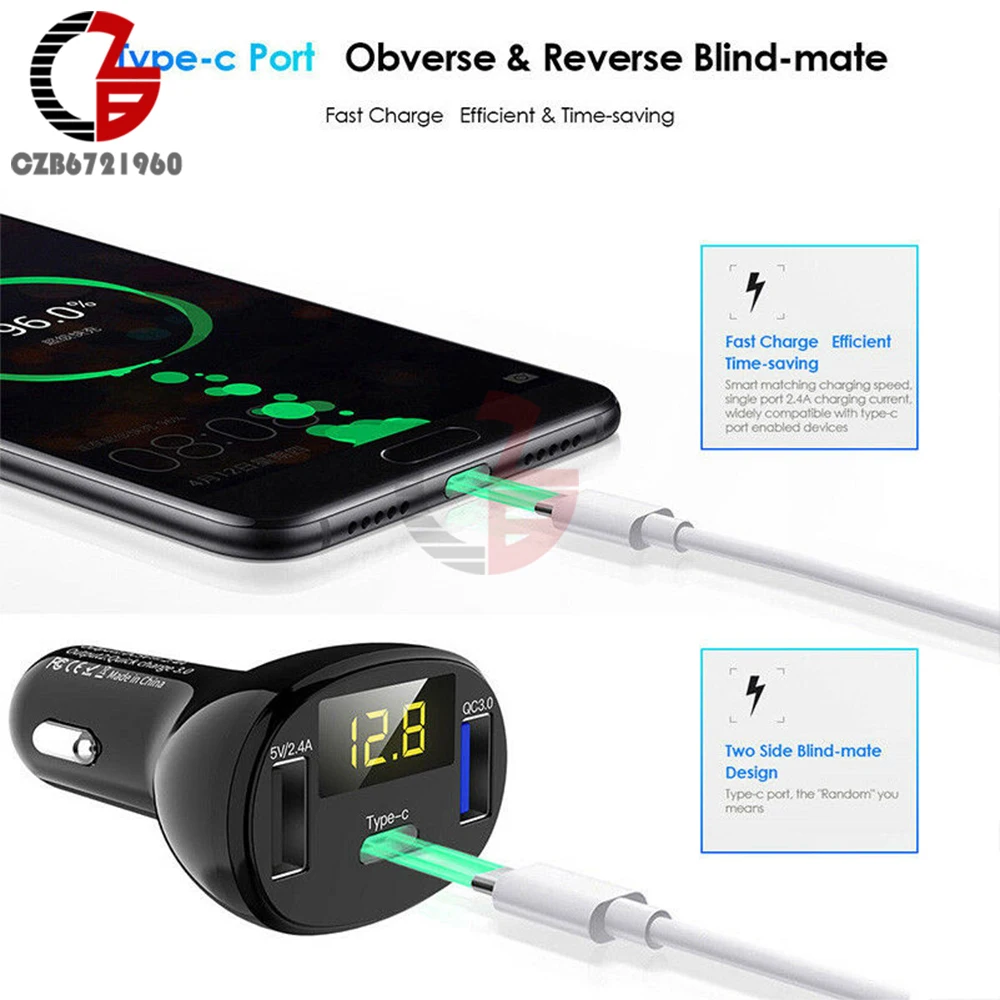 Type-C USB C QC3.0 QC2.0 быстрое автомобильное зарядное устройство вольтметр Индикатор емкости батареи 5 в 12 В 24 В 2.4A 32 Вт измеритель напряжения для телефона