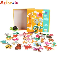 Puzzle 3d en bois pour enfants, 1 boîte de jouets pour bébés, formes Tangram, apprentissage de l'intelligence animale, dessin animé, jouets éducatifs 