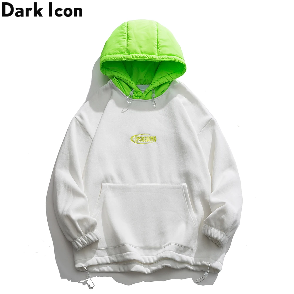 

Dark Icon Color Block Fleece Men's Hoodie Adjustable Hem Line Oversized Sweatshirts and Hoodies Pullover Hooded Man
