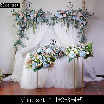 blue set Свадебные домашние вечерние сценические искусственные шелковые искусственные цветы фон в виде изображения стола стенд Арка декоративный цветочный ряд фоновое украшение - Цвет: blue set