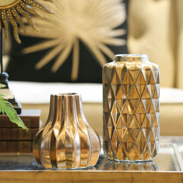 Vaso d'oro in ceramica Vintage Nordic Modern Prismatic Relief Texture vasi  di fiori dorati tavolino da caffè vasi da fiori da tavolo decorativi -  AliExpress
