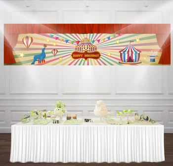 

9.8x1.5ft Circus Tent Carnival Backdrop Red Curtain Kids Happy Birthday Photo Background Cake Table Decor Party Banner BN-1010