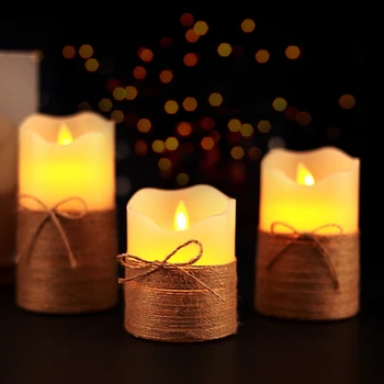 

3 PCS LED Light Candles Household Home Decoration and Lighting With Remote Control Butterfly Swaying Hemp Rope Gifts Wax Candle