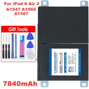 

LOSONCOER 7840mAh A1547 Battery For Apple iPad 6 Air 2 A1566 A1567 High Capacity Lithium Polymer Bateria Free Tools