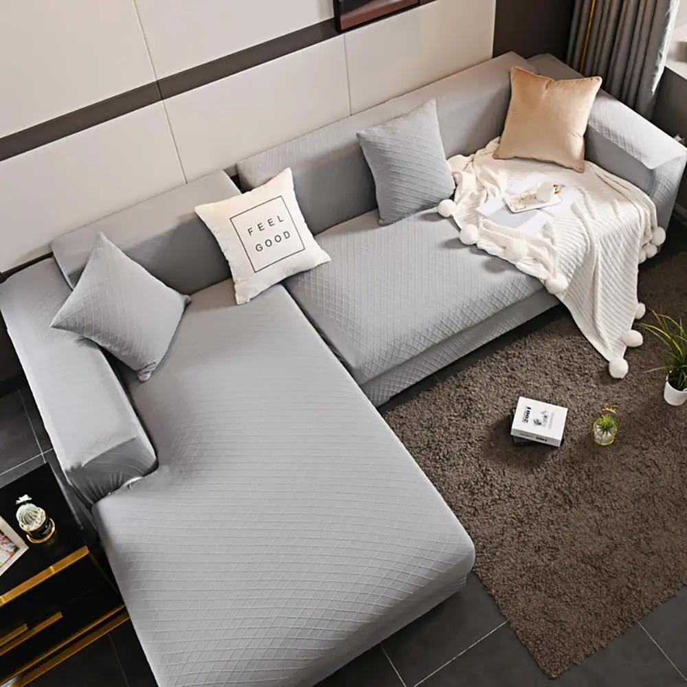 Эластичные Чехлы для дивана для гостиной, чехлы для дивана в форме L, чехлы для дивана для двух и трех диванов - Цвет: Светло-серый