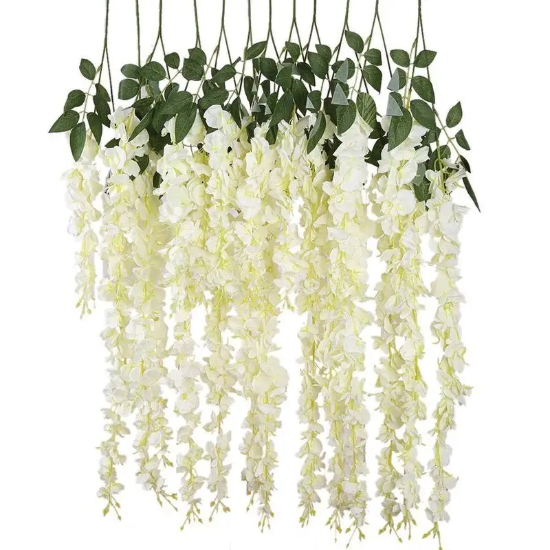 

8 Pcs Artificial Silk Wisteria Ivy Vine Green Leaf Vine Garland Simulation Props 90CM For Party Wedding Home Decoration (White)