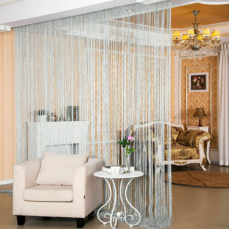 1x2m New Shiny Tassel Silver Line String Curtain Valance Living Room Divider Wedding DIY Home Decor
