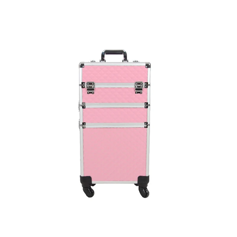 Pink 3 Многофункциональный чехол для макияжа, профессиональная коробка для хранения косметики, чемодан на колесиках, чехол для костюма для макияжа, съемный косметический Органайзер - Цвет: Pink 3
