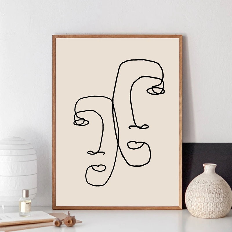

Abstract One Line Couple Face Drawing Print Minimalist Romantic Couples Gifts Art Canvas Painting Bedroom Home Wall Art Decor