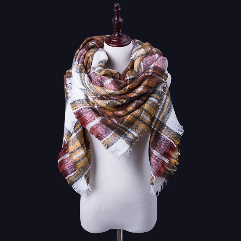 Модный кашемировый зимний шарф для женщин, шерстяной шарф в клетку, теплый шарф из пашмины, шали и шарфы - Цвет: B32