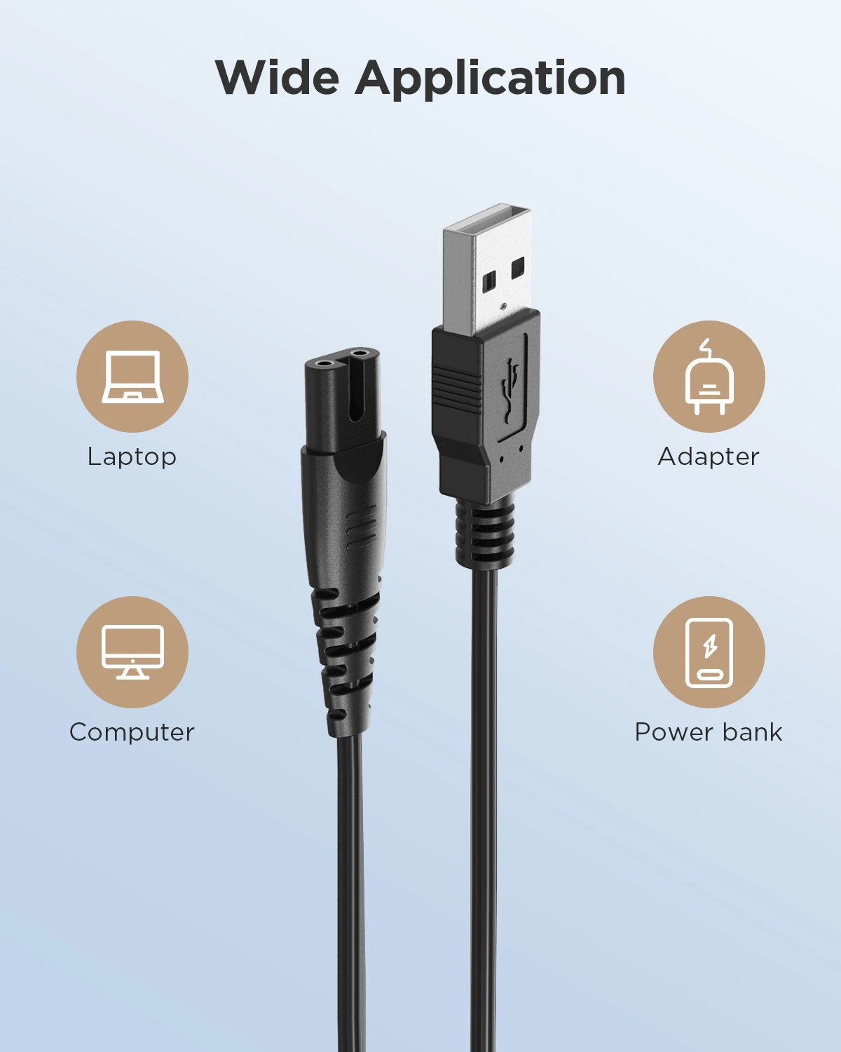 USB Cable Charger for Fairywill Water Flosser Black for Oral Irrigator for 5020E 2