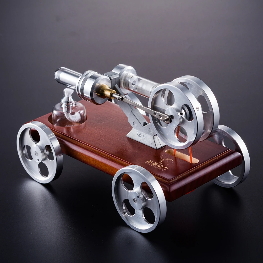 Solid Wood Baseplate DIY Stirling Engine Car Stem Steam Model Set