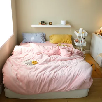 

Contrasting Color Candy Series Bedding Set 1 pcs Milk Velvet Warm Soft Flat Fitted Sheet Pillowcase Bed Suit Flannel Bedding Tex