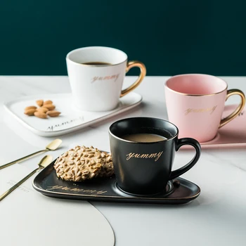 

260ML Phnom Penh Coffee Cup Mugs Creative Environmental Protection Coffee Utensils Gold Gup And Saucer Set Suitable For Offic