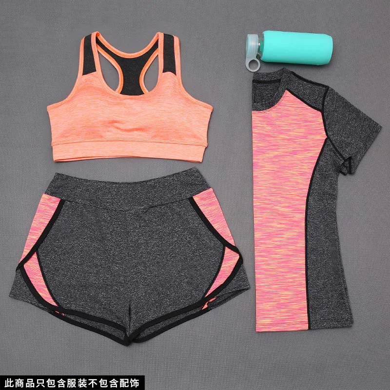 3-piece set C Женская спортивная одежда, комплект для йоги, одежда для фитнеса на открытом воздухе, женские спортивные штаны, спортивный бюстгальтер и футболки, 3 шт., спортивные костюмы для бега - Цвет: 3-piece set C