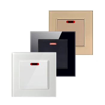 

1 Gang 2 Way Wall Switch 20A Tempered Glass Panel Light Switch UK Standard On/Off Switch With LED Indicator For Air Condition