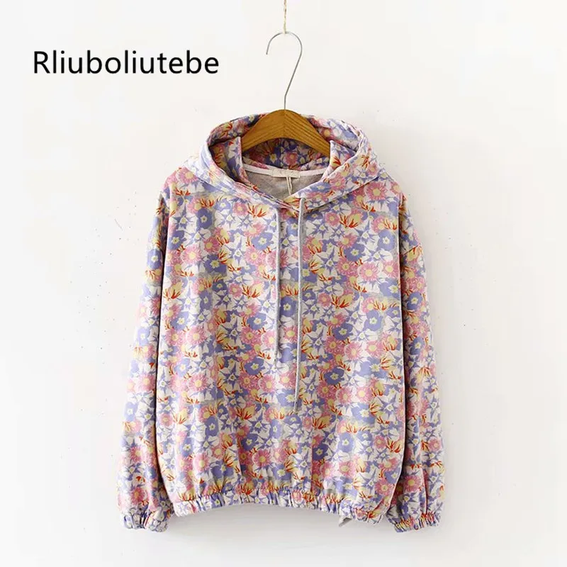

autumn floral hoodies women pullover hooded sweatshirt long sleeve hoodies casual loose women jacket coat streetwear