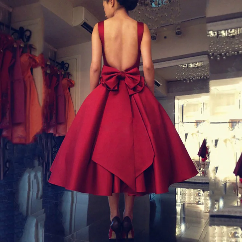 US $40.49 Ruthshen Reflective Short Prom Dress 2019 Cheap Burgundy Red Tea Length Backless Cocktail Party Dress Junior Vestidos De Gala
