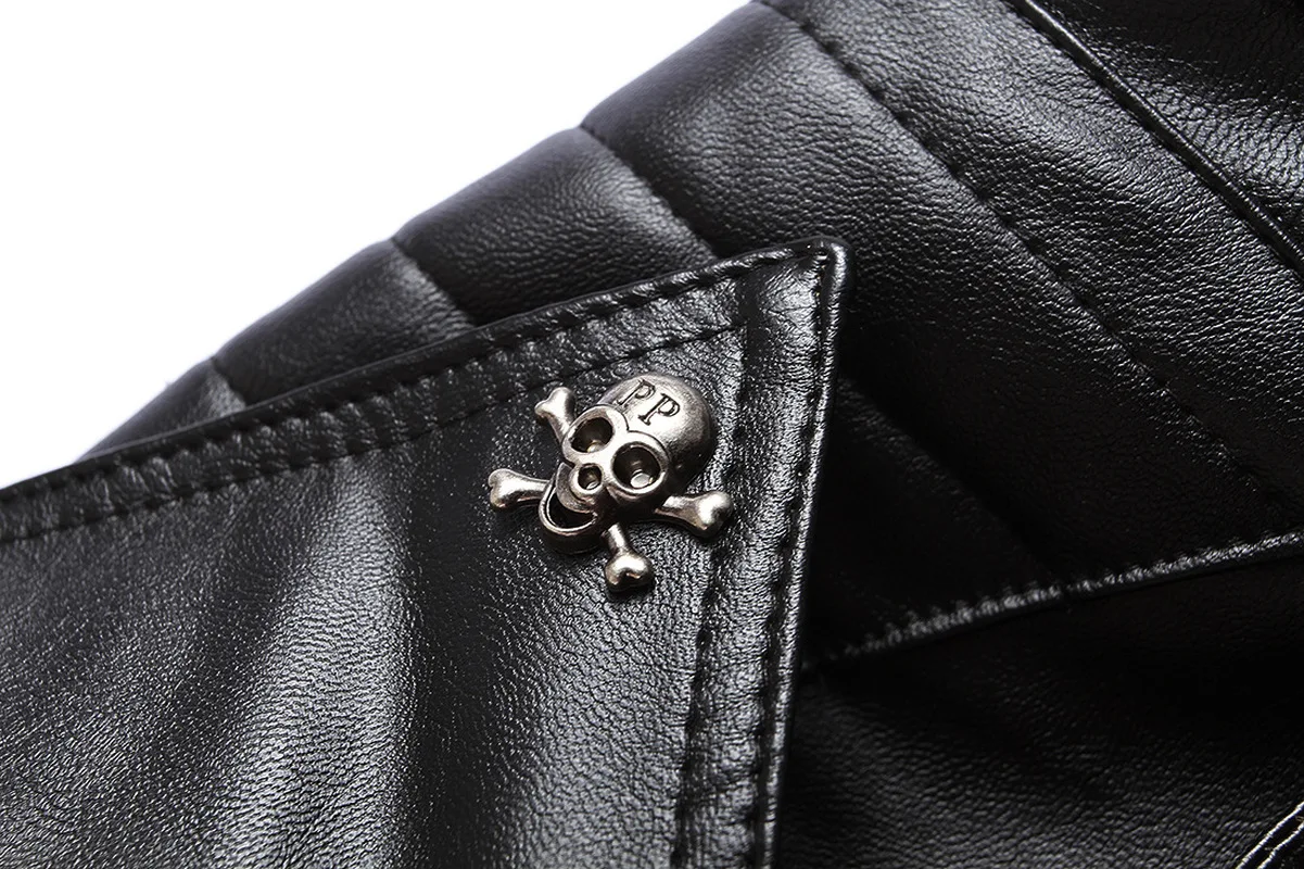 Мужская кожаная мотоциклетная куртка в стиле панк тонкая Chaqueta De Cuero Para Hombre