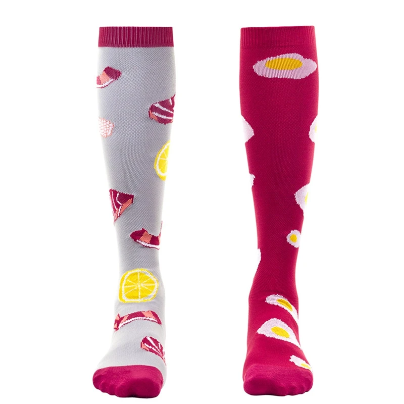 

Cycling Socks Red Grey Compression Socks Food Printed Knee High/Long Quick Drying Hosiery Running Cycling Footwear