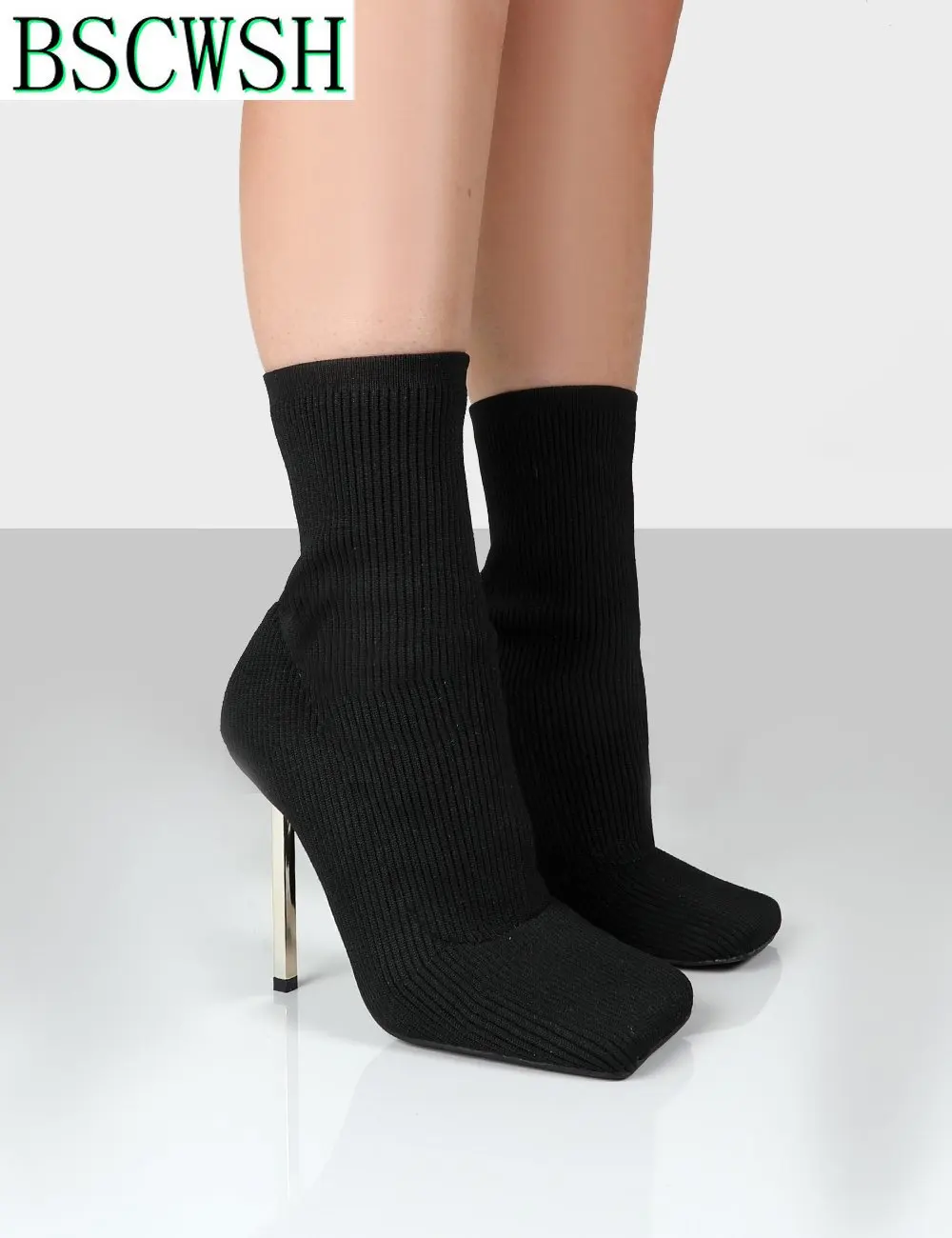 Botas de media caña con punta cuadrada para mujer, botines sexys de tacón  alto, elásticos, de punto, color verde, invierno, 2022 - AliExpress Calzado