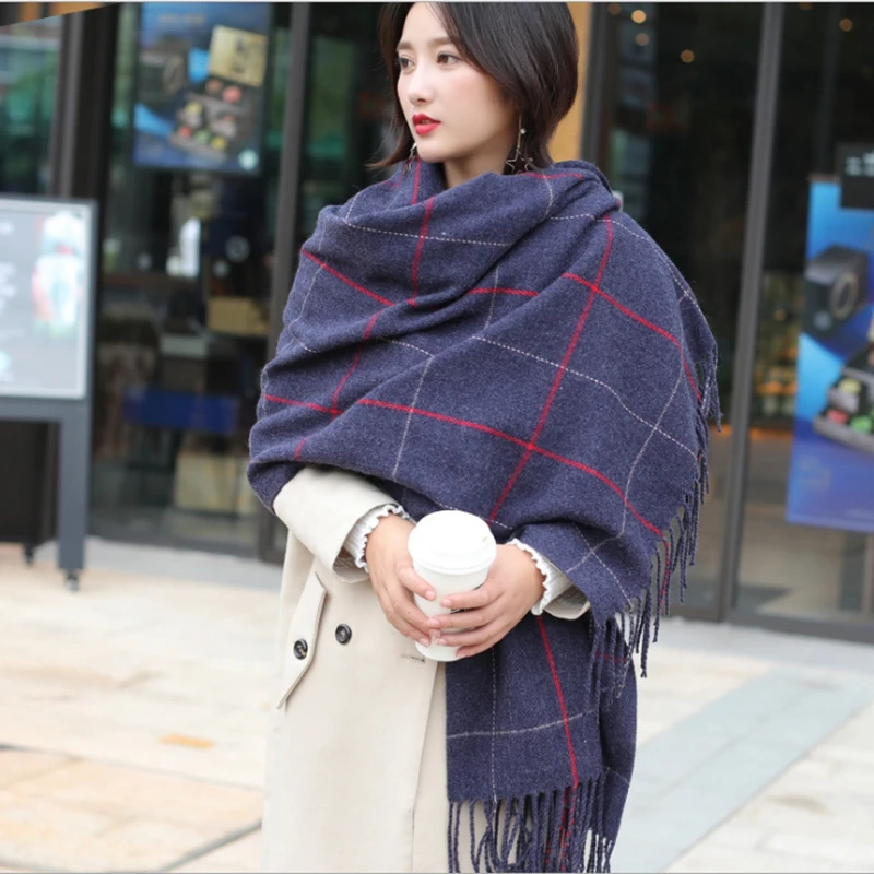 Новейший осенний и зимний клетчатый шарф для девочек, Дамская зимняя кашемировая шаль, корейская мода, дикий шейный платок, толстый теплый шарф