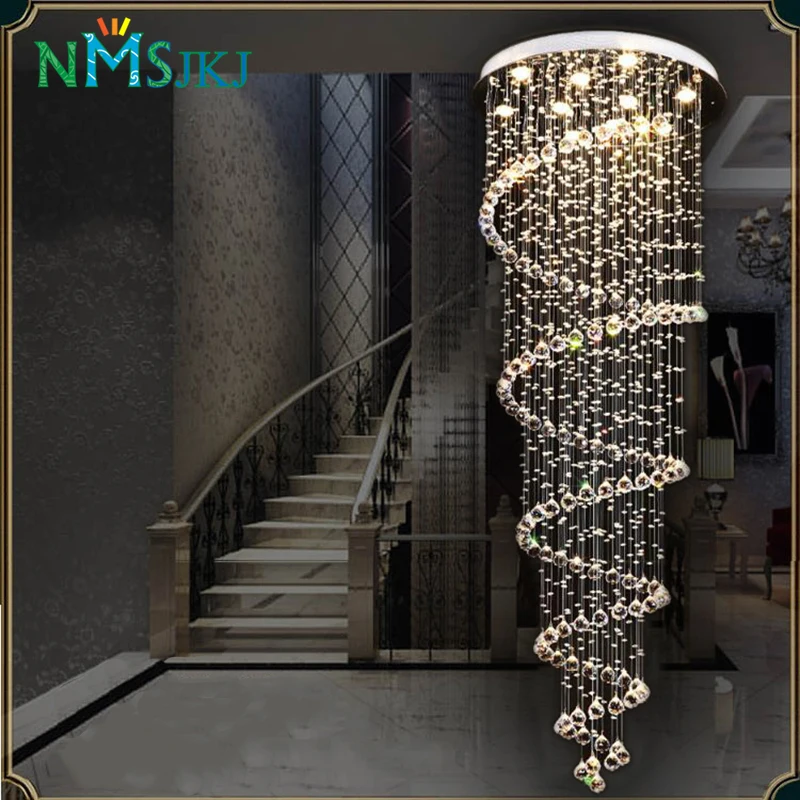 

Luxury Spiral Crystal Long Chandelier for Loft Stair Lighting Living Room Hotel Hall