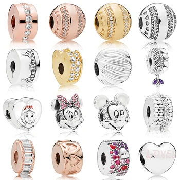 

NEW 2019 100% 925 Sterling Silver Rose Gold Shimmering Portrait Clip Charm Collocation Bracelet Fit DIY Girl Original Jewelry