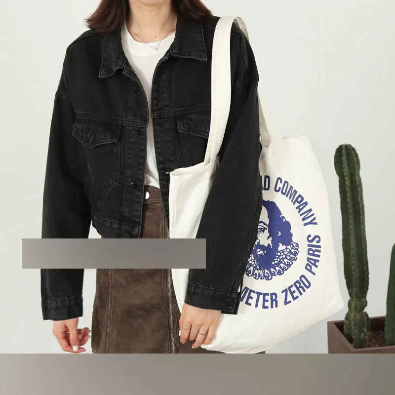 

528S Short-height Recommended Industrial Soot Black And White with Pattern Washing Short Denim Jacket Small Coat