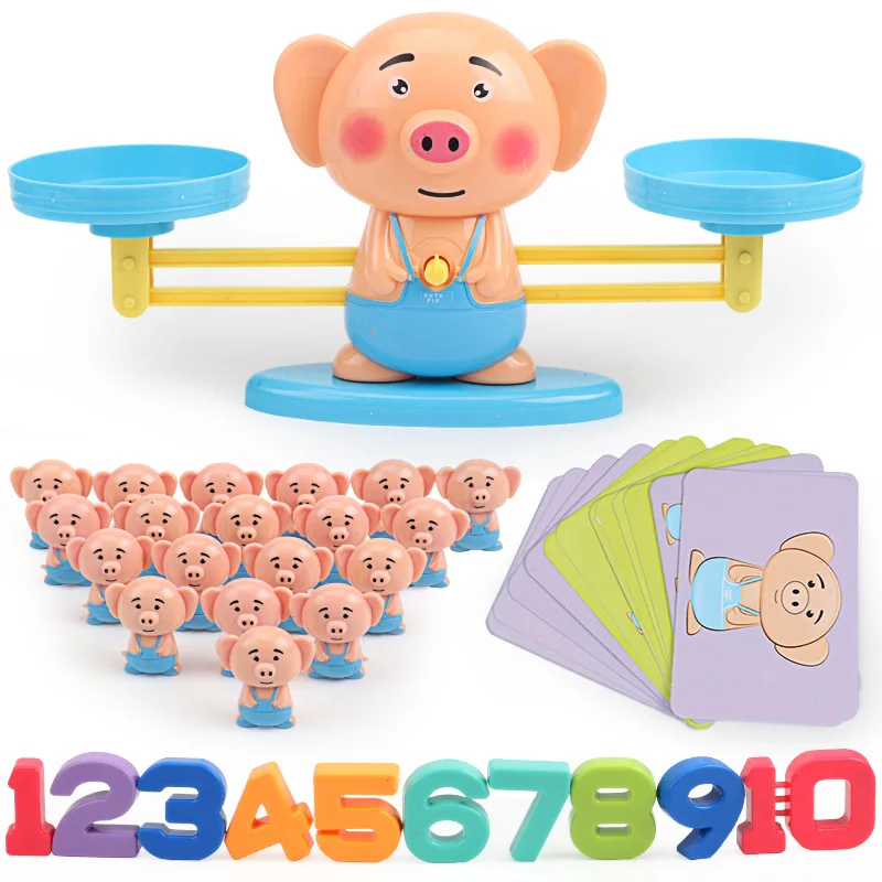 

Montessori Math Monkey Balance Scale Digital Table Pig Dog Animal Diagram Game Educational Toy Baby Preschool Math toddler Toys