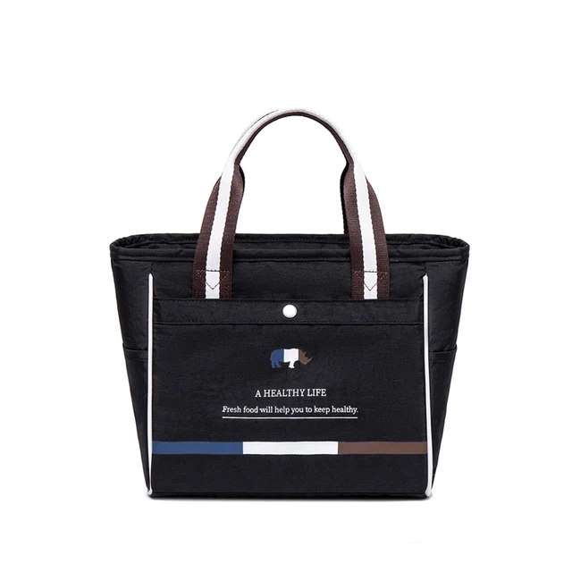 Winner Portable Lunch Bag New Thermal Insulated Lunch Box Tote Cooler Handbag Pouch Dinner Container School Food Storage Bags Horizontal-Black