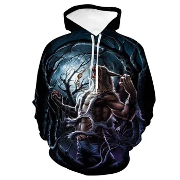 

2020 European And American Popular Werewolf 3d Hoodie Digital Printing Pullover Hooded Baseball Suit Loose Couple