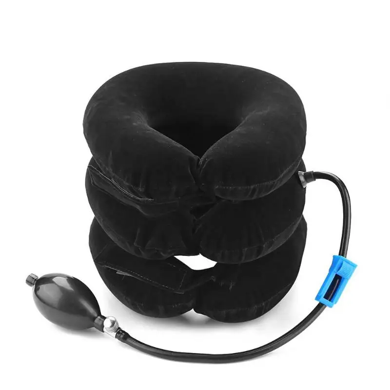 U-образная подушка шеи 3 слоя мягкие надувные подушки для поддержки шеи трактор лечение облегчение боли в шее - Цвет: Черный