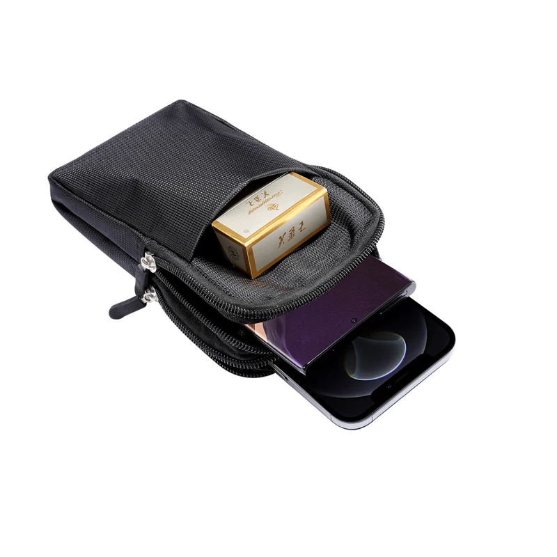 Universal Outdoor Mobile Phone Pouch with Dual Zippers & Belt Clip