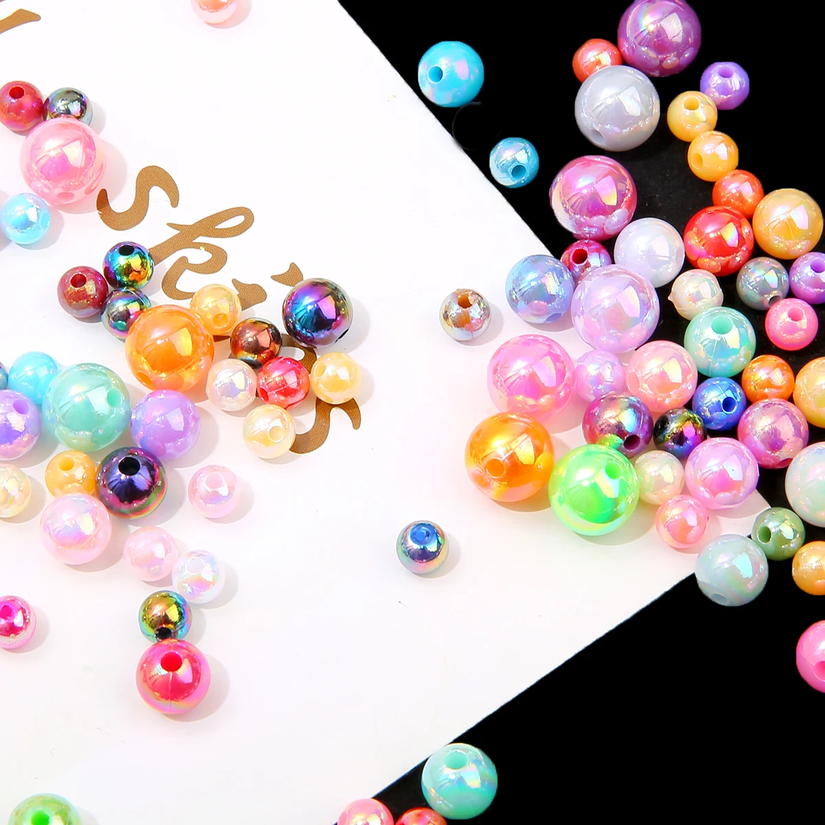 Plastic Beads 100Pcs Round AB Color Beads For Jewelry Making DIY Beautiful Plating Plastic Pearl Beads Loose Spacer Bracelet Necklaces DIY ABS