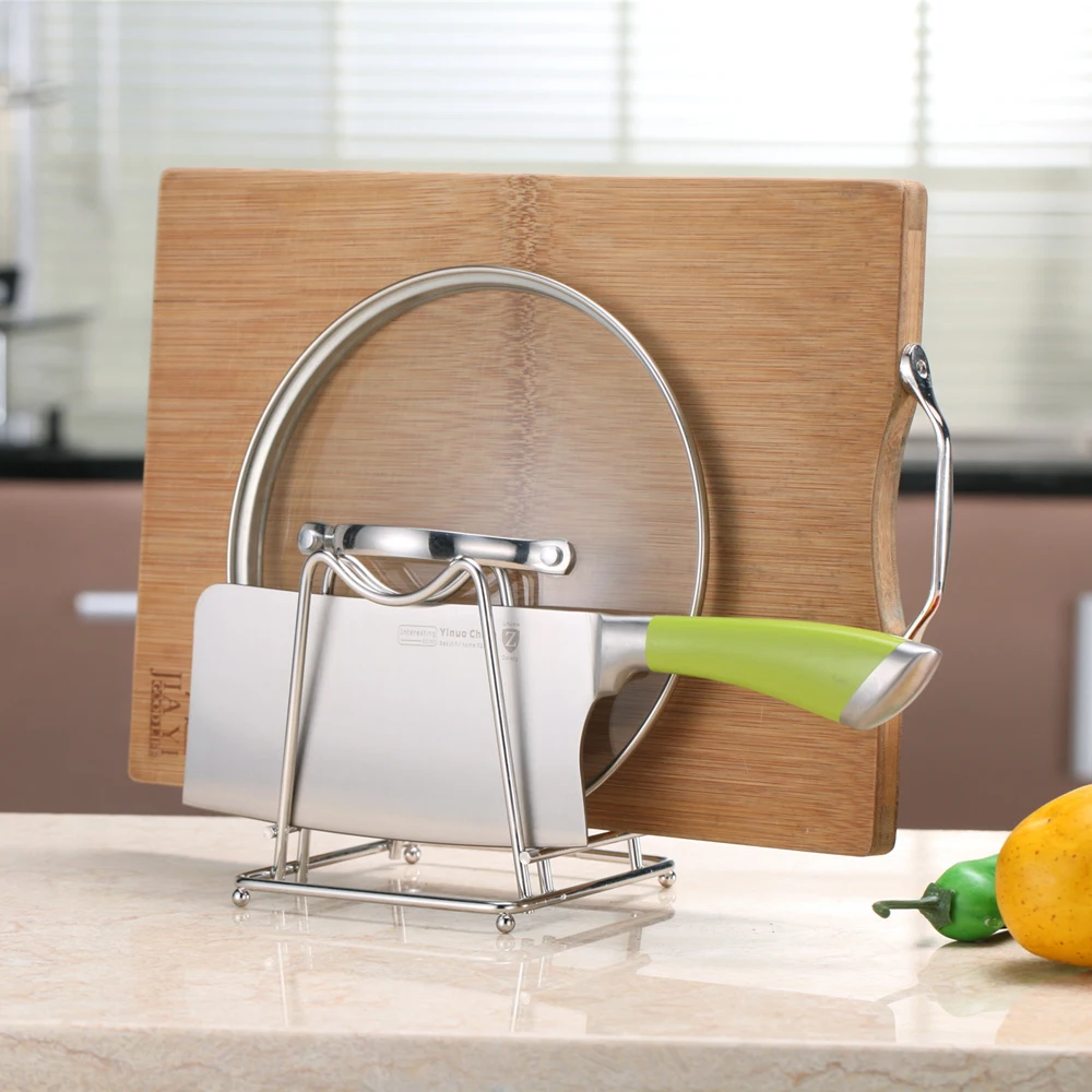 Stainless Steel Kitchen Rack Chopping Board Stand Rack Kitchen Household Organizer Pan Cover Storage Shelf Pot Lid Holder