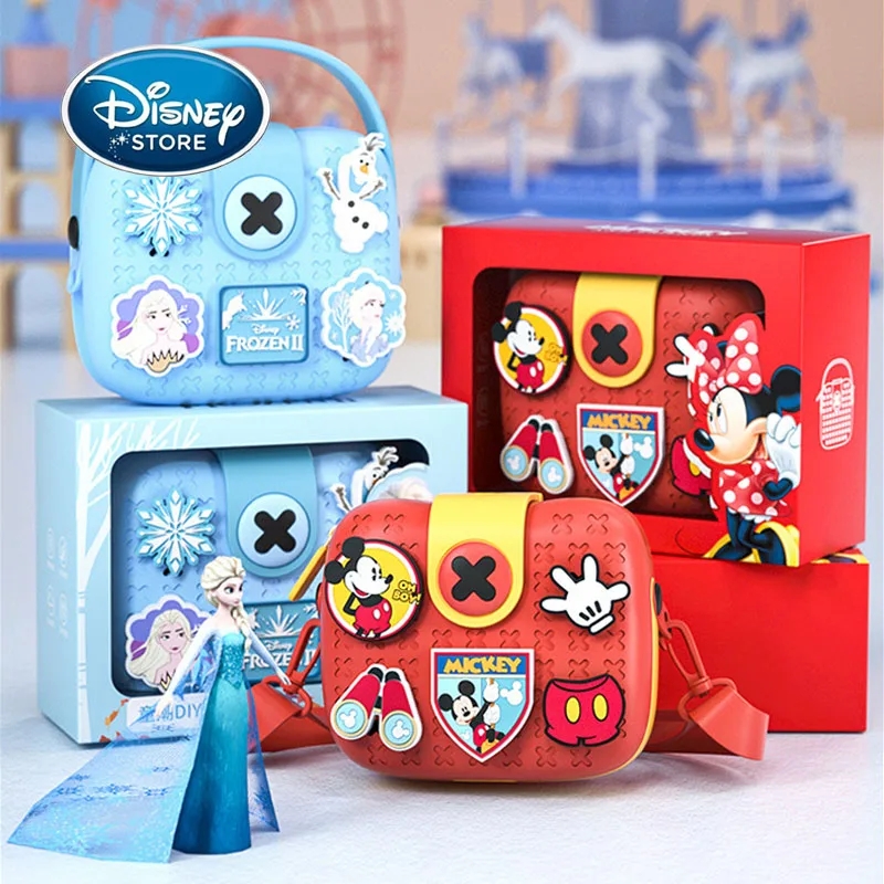 

Disney Cute Mini Cartoon Mickey Girl Messenger Bag Frozen Elsa Children DIY Buckle Flower Handbag For Girl Waterproof Travel Bag