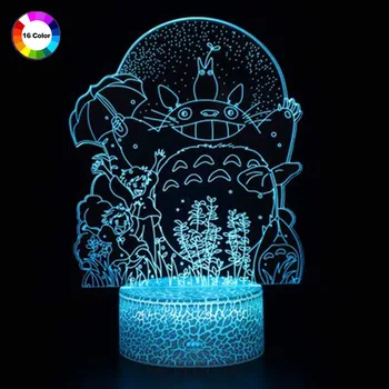 

3D Lamp Illusion Flash Night Light Remote Control My Neighbor Studio Ghibli Totoro Theme 16 Colors Change LED Night Table Lamp