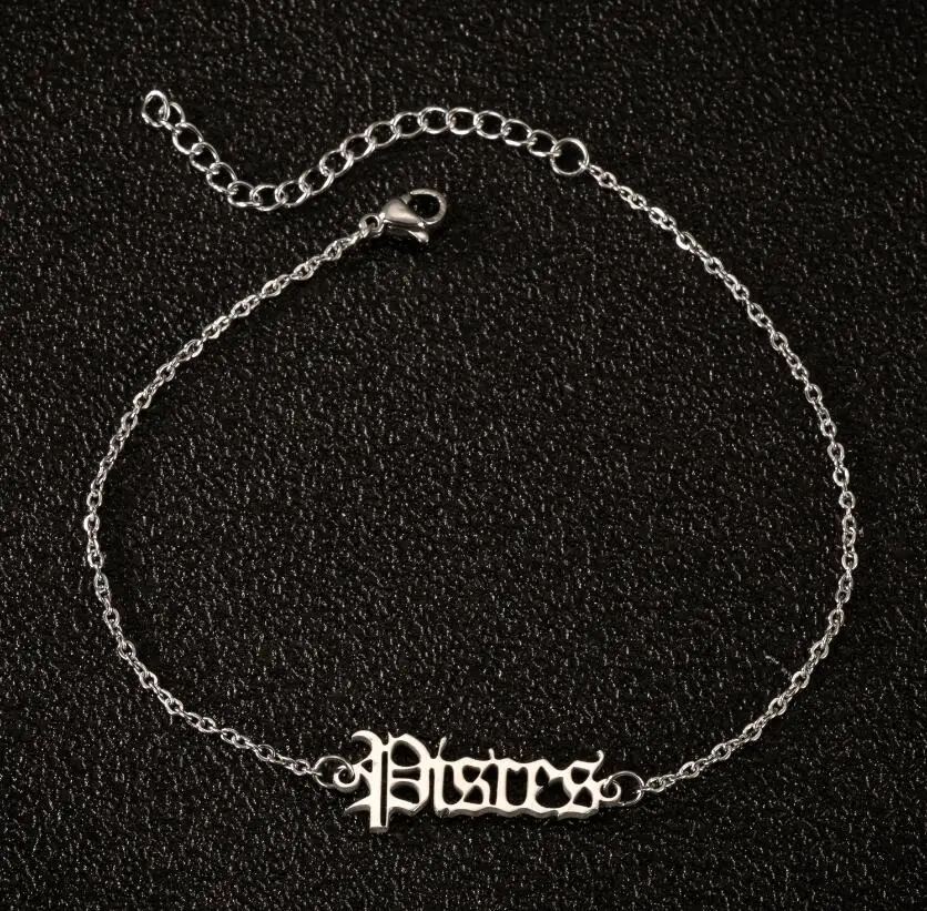 Punk Initial Letter Anklets Classic Star Zodiac Ankle Bracelet Stainless Steel 12 Constellation Virgo Taurus Aries Foot Jewelry
