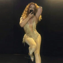 Женский купальник Djds, Сексуальное Женское боди с кисточками, блестящие стразы, одежда для певицы, танцевальная одежда для ночного клуба, одежда для сцены, Beyonce