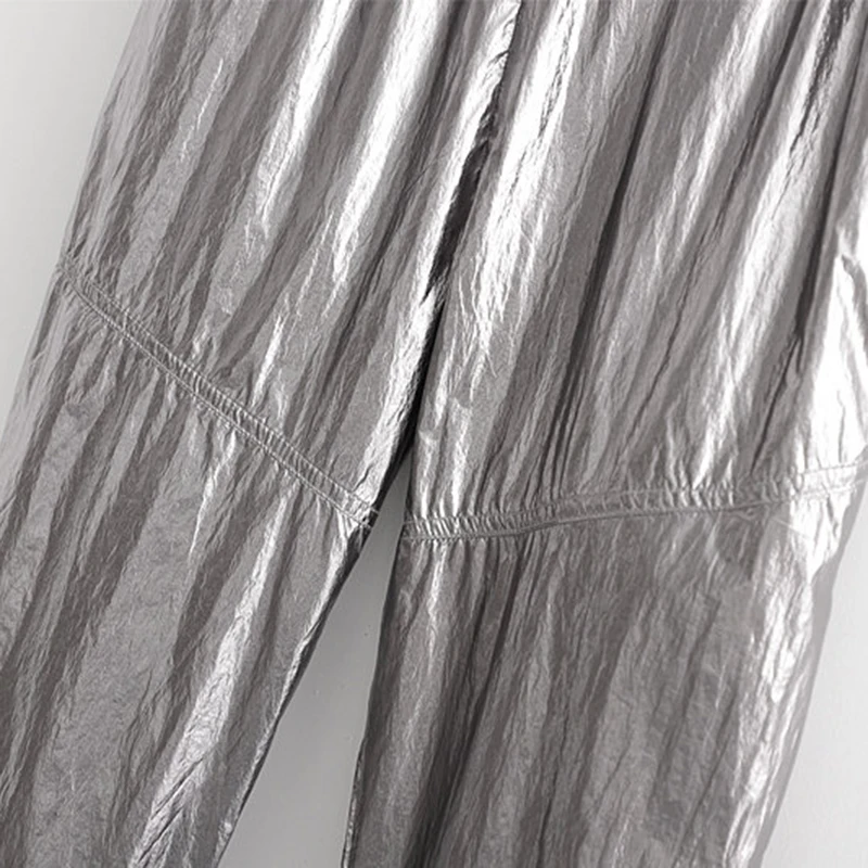 Винтажные шикарные блестящие штаны для бега женские модные эластичный пояс, Карманы Уличная Дамские джинсы с открытой щиколоткой повседневные брюки Mujer