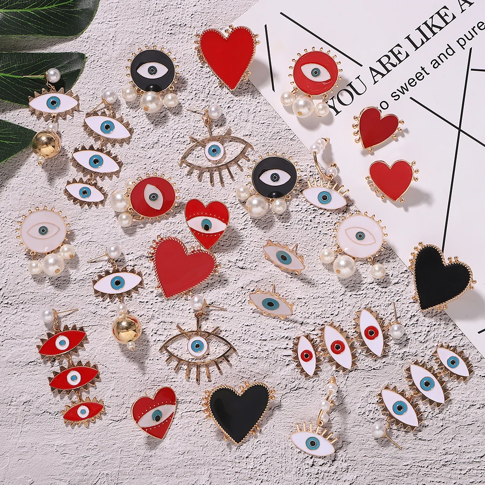 

Miwens nuevo Punk Metal Devil Eye pendientes colgantes para mujeres romántico corazón rojo declaración gota pendientes largos colgante joyas brinco