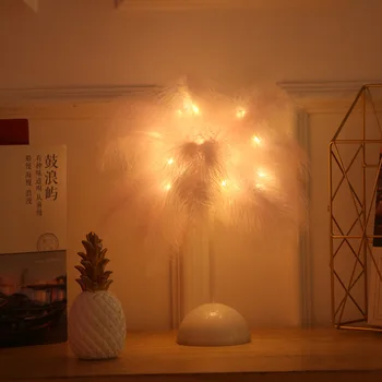 

Creative DIY Feather LED Table Lamp Birthday Bedroom Bedside Desk Decorative Night Light