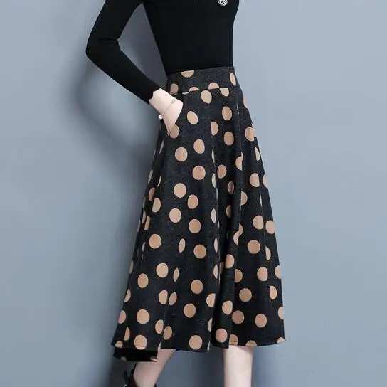 Юбка макси, эластичная, высокая талия, Осень-зима, клетчатая юбка, длинные юбки, макси, Ретро стиль, женская плиссированная юбка с карманом, DF923